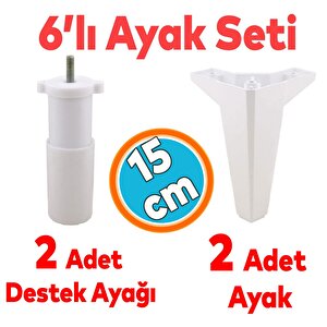Mobilya Tv Ünitesi Çekyat Koltuk Kanepe Destek Ayağı 15 Cm Beyaz Baza Ayak 6'lı Set