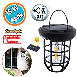 Güneş Enerjili Aplik Dış Aydınlatma 3 Modlu Işıklandırma Sensörlü Sarı Işıklı 15 W Portatif Fener Lamba