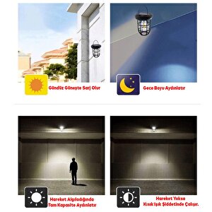 Güneş Enerjili Aplik Dış Aydınlatma 3 Modlu Işıklandırma Sensörlü Sarı Işıklı 15 W Portatif Fener Lamba