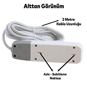 Anahtarlı Grup Priz 3'lü Topraklı 2 Metre Seyyar Ara Kablolu Uzatma Kablolusu Üçlü Piriz