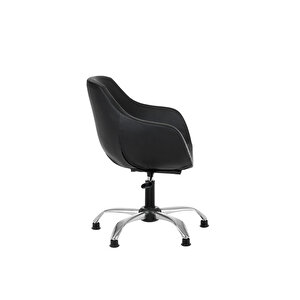 Krom Metal Ayaklı Ofis Çocuk Odası Çalışma Sandalyesi (ayarlanilabi̇li̇r) Papuçlu Deri̇ Monoko Siyah