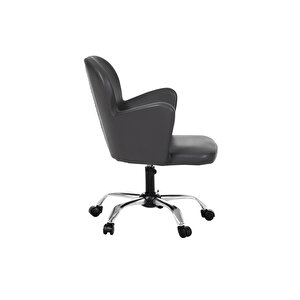 Krom Metal Ayaklı Ofis Çocuk Odası Çalışma Sandalyesi (ayarlanabi̇li̇r) Deri̇ Kelebek Gri