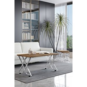 Milano Tekerlekli Orta Sehpa Gümüş Metal - Barok Tabla Gümüş-Atlantik Çam