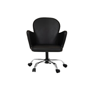 Krom Metal Ayaklı Ofis Çocuk Odası Çalışma Sandalyesi (ayarlanabi̇li̇r) Deri̇ Kelebek Siyah