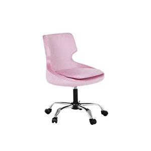 Krom Metal Ayaklı Ofis Çocuk Odası Çalışma Sandalyesi (ayarlanilabi̇li̇r) Sele Kulak PEMBE Pembe