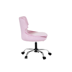Krom Metal Ayaklı Ofis Çocuk Odası Çalışma Sandalyesi (ayarlanilabi̇li̇r) Sele Kulak PEMBE Pembe