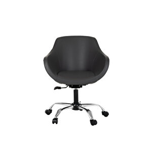 Krom Metal Ayaklı Ofis Çocuk Odası Çalışma Sandalyesi (ayarlanilabi̇li̇r) Deri̇ Monoko Gri