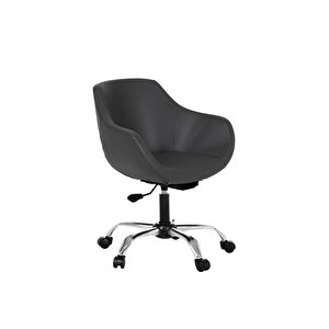 Krom Metal Ayaklı Ofis Çocuk Odası Çalışma Sandalyesi (ayarlanilabi̇li̇r) Deri̇ Monoko Gri