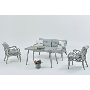 Fiji Mini 2 li Rattan Bahçe Balkon Oturma Grubu Gri