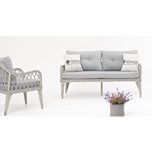 Fiji Mini 2 li Rattan Bahçe Balkon Oturma Grubu Gri