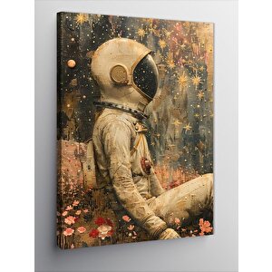 Kanvas Tablo Renkli Çiçekler Ve Astronot