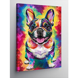 Kanvas Tablo Renkli Desenli  Bulldog Köpek