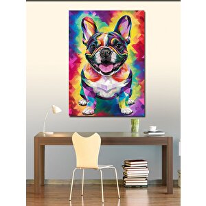 Kanvas Tablo Renkli Desenli  Bulldog Köpek