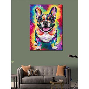 Kanvas Tablo Renkli Desenli  Bulldog Köpek