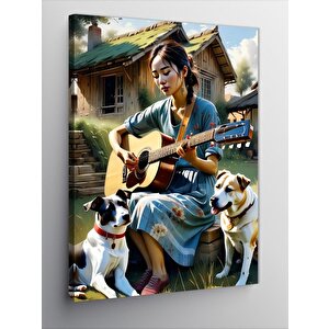 Kanvas Tablo Gitar Çalan Kadın Ve Köpekler