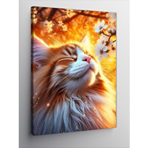 Kanvas Tablo Çiçek Ve Kedi 70x100 cm