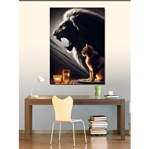 Kanvas Tablo Aslan Ve Kedi 70x100 cm