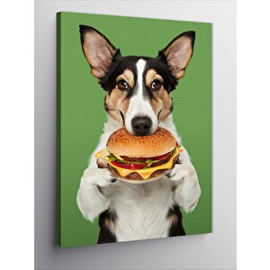 Kanvas Tablo Hamburger Yiyen Köpek