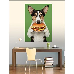 Kanvas Tablo Hamburger Yiyen Köpek 100x140 cm