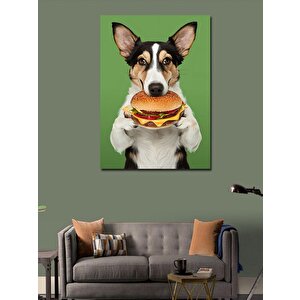 Kanvas Tablo Hamburger Yiyen Köpek