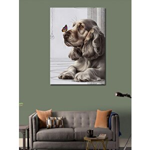 Kanvas Tablo Köpek Ve Kelebek 100x140 cm