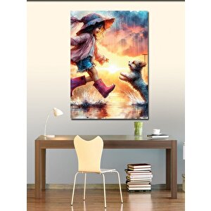 Kanvas Tablo Lastik Çizmeli Çocuk Ve Köpek 100x140 cm