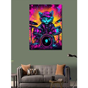 Kanvas Tablo Bateri Çalan Kedi 100x140 cm
