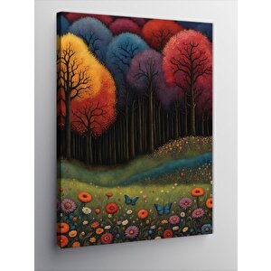 Kanvas Tablo Ormandaki Renkli Ağaçlar Ve Çiçekler 100x140 cm