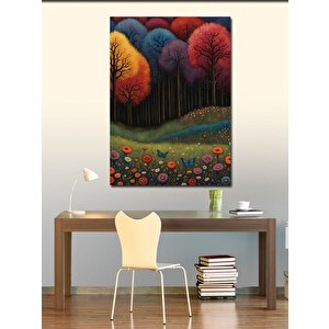 Kanvas Tablo Ormandaki Renkli Ağaçlar Ve Çiçekler 100x140 cm