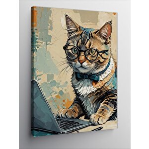 Kanvas Tablo Bilgisayar Kullanan Kedi