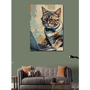 Kanvas Tablo Bilgisayar Kullanan Kedi