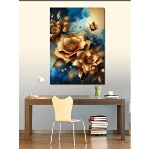 Kanvas Tablo Mavi Fon Sarı Çiçekler 100x140 cm