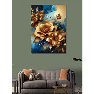 Kanvas Tablo Mavi Fon Sarı Çiçekler 100x140 cm