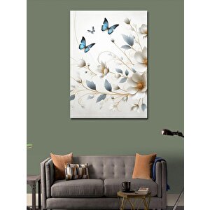 Kanvas Tablo Beyaz Çiçekler Ve Kelebek 100x140 cm