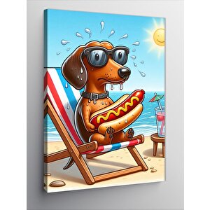 Kanvas Tablo Hotdog Yiyen Sevimli Köpek 70x100 cm