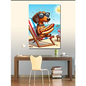 Kanvas Tablo Hotdog Yiyen Sevimli Köpek 70x100 cm