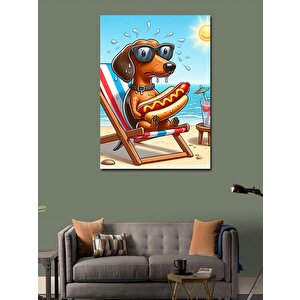 Kanvas Tablo Hotdog Yiyen Sevimli Köpek 70x100 cm