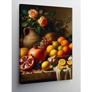Kanvas Tablo Meyveler Ve Vazodaki Çiçekler 70x100 cm
