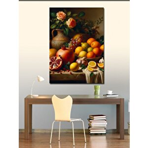 Kanvas Tablo Meyveler Ve Vazodaki Çiçekler 70x100 cm