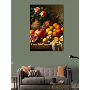 Kanvas Tablo Meyveler Ve Vazodaki Çiçekler 70x100 cm