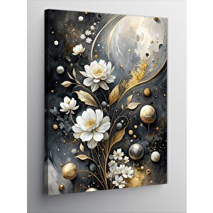 Kanvas Tablo Soyut Beyaz Çiçekler Ve Gezegenler 70x100 cm