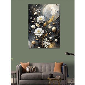 Kanvas Tablo Soyut Beyaz Çiçekler Ve Gezegenler 70x100 cm