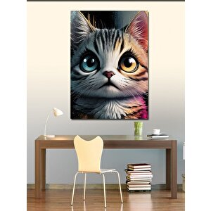 Kanvas Tablo Renkli Gözlü Kedi 70x100 cm