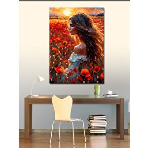 Kanvas Tablo Kırmızı Çiçekler Ve Kız 100x140 cm