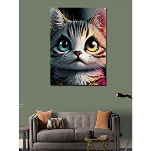 Kanvas Tablo Renkli Gözlü Kedi 100x140 cm