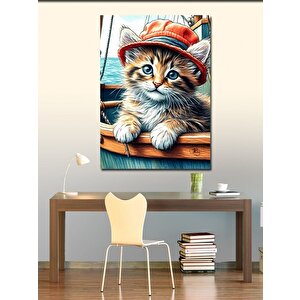 Kanvas Tablo Kırmızı Şapkalı Kedi