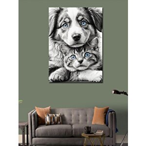 Kanvas Tablo Sarılan Köpek Ve Kedi 100x140 cm