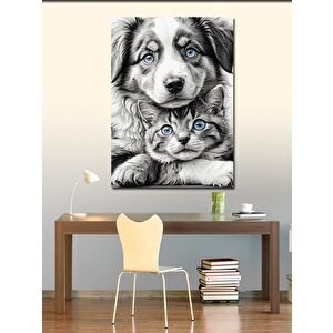 Kanvas Tablo Sarılan Köpek Ve Kedi