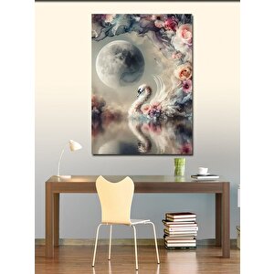 Kanvas Tablo Çiçek Desenli Leylek Ve Dolunay 100x140 cm