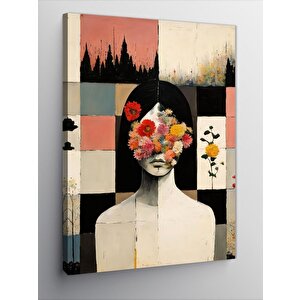 Kanvas Tablo Çiçekler Ve Soyut Kız 100x140 cm